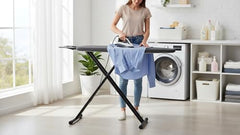JVD Prestige II Foldable Adjustable Ironing Board | Heat-Rated Bungee Cover & Fibre Padding | Durable Steel Mesh Top | Black