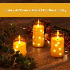 Flameless LED Pillar Candle Set of 2 | Acrylic Fiber Glass | Dancing Faux Wick | Remote Control with Battery Operated 3 AA | Home Décor & Gifting | 3" D x 6" H | Red