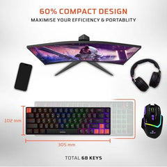 EvoFox Katana S Mini Mechanical Keyboards Wireless | Tri-Mode (3X BT, 2.4GHz & Wired) Connectivity | Hot-Swappable Red Switches | 68-Key Compact Layout | Rainbow Backlight | Rechargeable Battery