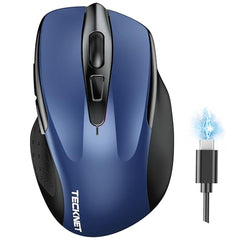 TECKNET Wireless Mouse, BT 5.0/2.4G, Rechargeable 6-DPI Silent, Grey