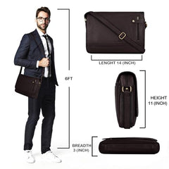WildHorn Genuine Leather Laptop Messenger Bag for Men | Stylish Office Bag with a Padded Laptop Compartment & Adjustable Strap | Designed to Fit Laptops up to 14 Inches | Backed by a 1-Year Warranty