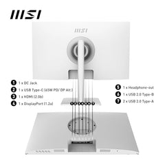 MSI Modern MD272QXPW 27 Inch 2K WQHD Office Monitor - 2560 x 1440 IPS Panel, 100 Hz, Eye-Friendly Screen, DisplayHDR 400, Speakers, 4-Way Adjustable Stand, KVM-DP 1.2a, HDMI 2.0b, USB Type-C, White