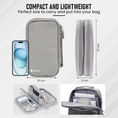 Elfora Compact Cable Organizer Bag | Double Layer Storage Pouch for Cables, Chargers, AirPods, Power Bank & Other Accessories | Durable & Portable Nylon Travel Case with Mesh Pockets – Blue