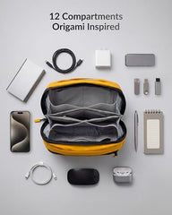 Destinio Electronic Gadget Organizer Bag - Waterproof Padded Tech Pouch for USB Cable, Travel Adapter, Laptop Mobile Charger, Power Bank, Ear Phones,Hard Disk, Digital Accessories Organiser (Yellow)