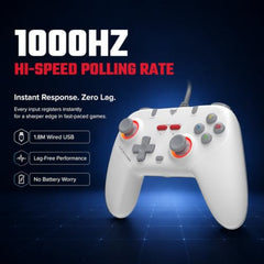 EvoFox Elite S Advanced Wired Gaming Controller for PC, 1000Hz Polling Rate, Hall Effect Joysticks, Programmable Macro Buttons, Sniper Mode & Turbo Mode, Dual Vibration, RGB Lighting, 1.8m Cable, Grey