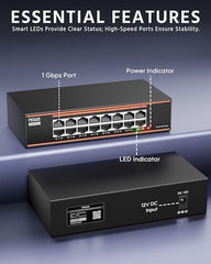 FEDUS Nextport-8000, 8 Port Gigabit Ethernet Switch 1000Mbps, High-Speed Network Splitter & LAN Hub, Plug & Play, Fanless, Desktop Switch for PC, Internet Cable, Laptop, Gaming, Router, NAS, CCTV, TV