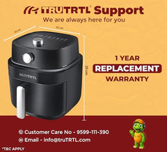 Mr. TRU Manual Air Fryer for Home | Actual 4.5 Liter | 1400 Watt | 1 Year Warranty | Uses 90% less Oil | Time & Temp Control Knobs | Glossy Black