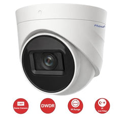 PRAMA PT-HTD70FOE-LPFS 2MP Ranginview Audio Fixed Turret Dome Camera, Built-in Microphone,1920 × 1080 Resolution, up to 20 Meters of IR Distance and 20 Meters of White Light Distance.