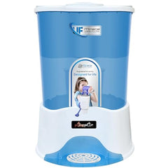 Pureplus Gravity Water Filter | 20 Liter Top Water Purifier | Chemical Free, Electricity Free | Water Filter for Home, Kitchen & Camping (White & Blue)