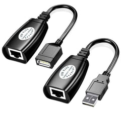 USB Extender Over RJ45 Cat 6/6e/5/5e Adapter, RJ45 Ethernet Splitter to USB Extension UP to 50m/164ft, Compatible with Computers, Mobile Phones, Mice, Keyboards, U Disks, Printers, Cameras