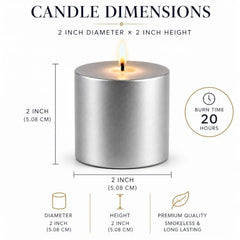 C Lal & Sons Silver Pillar Candle 2x2 Inch | Long Burning Decorative Wax Candle | 20H Burn Time | Unscented Candle for Home Décor, Wedding Decoration, Prayer, Meditation, Festivals & Romantic Ambience