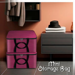 Storite 2 Pack Nylon Wardrobe Bag Underbed Cloth Storage Organizer | Moisture Proof Storage Bag, Storage box for Clothes Saree Bags, Zippered Closure & Handle - Magenta,37x34x23 cm