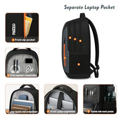 Lunar's Luxur 40L Laptop Backpack with 1 Year Warranty | Foam Padded Water Resistant School bag | Laptop Bag 15.6 Inch | Travel College bag for boys | Office bag for man (black_grey_orange)