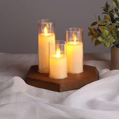 CAVY LED Glass Pillar Candles Light with Acrylic Fiber Glass | Flameless Smokeless Decorative LED Candles Faux Dancing Wicks | Perfect for Diwali Decoration, Home Decor, Gifting, Wedding (Set of 5)