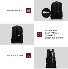 F Gear Kaneki Black 30L Premium Soft Touch Laptop Backpack | Fits 17” Laptop | USB & Type-C Charging, Number Lock, Tablet Sleeve, Hidden Pocket & Luggage Strap | Office & Travel