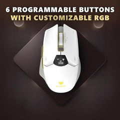 EvoFox Banshee 2 Tri-Mode Wireless Gaming Mouse (2X BT, 2.4G & Wired), PixArt 3311 Sensor, 1000Hz Polling Rate, 12,000 DPI, LCD Display, 6 Programmable Buttons, Software Support, Onboard Memory-Black