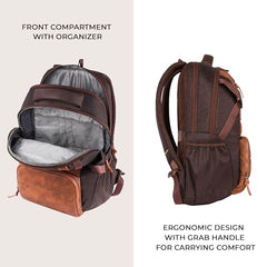 Gear Aspire 3 19"/35L Large Faux Leather Water Resistant Laptop Backpack | Casual Backpack | Daypack | Travel Backpack | College Bag For Men/Women (Brown - Brown)