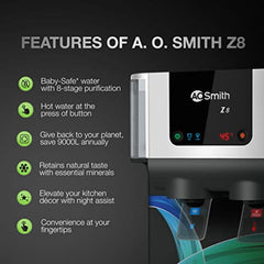 AO Smith Z9 Pro Black RO Water Purifier For Home | Ambient & Instant Hot | Copper + Alkaline Water Filter | 100% RO Purifier with Silver Sheild | 10L Storage