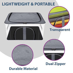 Kuber Industries Pack of 3 PVC Transparent Underbed Storage Bag | Multi-Purpose Garments Bag for Clothes-Toy | Wardrobe Bag with Handle | U Zip | Black