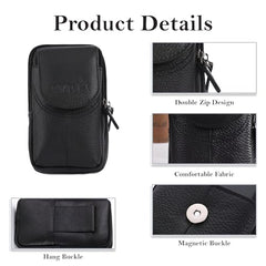 MOMISY Mobile Phone Holster, Leather Belt Clip Case Cover for Men (Thread Black, Vertical)
