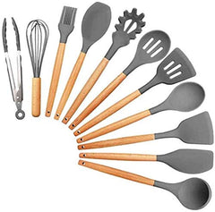 Syga Silicone Kitchen Spoon Utensil Set, 11 Piece (Grey)
