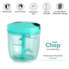 Cello Magic Hand Chopper XL | Multi Utility Chopper | 5 Stainless Steel Blades | Vegetable and Fruits chopper | 15 Cuts One Pull | (Chopper, Blade, Whipper) | 900 ml| Green