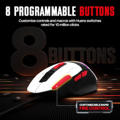 EvoFox Blaze 2 Plus Wired Gaming Mouse, 16,000 DPI, 1000Hz Polling Rate, 8 Programmable Buttons, RGB Lighting, Lightweight 98g, 220 IPS, 30G Acceleration, Windows & Mac Web Customization App