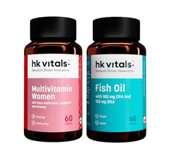 hk vitals Omega 3, 60 Fish Oil Capsules + Multivitamin, 60 Tablets | 1000mg Omega 3 with 180mg EPA and 120mg DHA | For Brain, Heart, and Joints Health