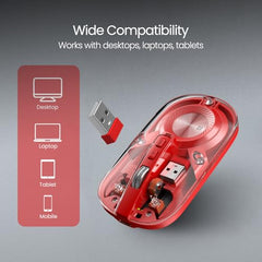 Portronics Toad 8 Transparent Wireless Bluetooth Mouse with Dual Wireless (BT + 2.4 GHz), Rechargeable Battery, Noise-Free Clicking, Show/Hide Desktop, Multi-Device Pair, Adjust Sensitivity (Grey)