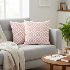 MOMISY Decorative Polyester Home Sofa Bedside Cushion Throw Pillow Covers, 45 x 45 cm, Pack of 2 (Diamond-Pink-2)