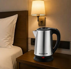 Technopure 1.8L Electric Kettle | 1500 Watt Fast Boiling Stainless Steel Water Boiler | Auto Cut Off | Dry Boil Protection | Cordless 360° Base | Tea, Coffee & Noodles Maker | Silver & Black (TP-010)