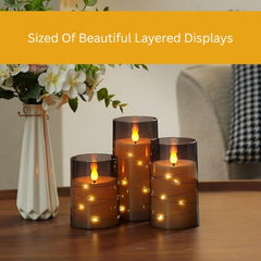 Flameless LED Pillar Candle Set of 2 | Acrylic Fiber Glass | Dancing Faux Wick | Remote Control with Battery Operated 3 AA | Home Décor & Gifting | 3" D x 6" H | Red