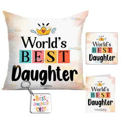 Gift for Daughter Birthday Special Birthday for Daughter Printed Cushion 12 inch X 12 inch + Micro Fiber Filler + Keychian + Magnet Girls Pillow Daughters Day for Daughter and Girls -10A (Color-7)