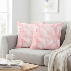 MOMISY Decorative Polyester Home Sofa Bedside Cushion Throw Pillow Covers, 45 x 45 cm, Pack of 2 (Leaves-PinkB-2)