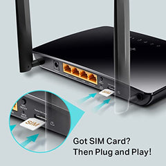 TP-Link TL-MR100 300Mbps 2.4GHz Wireless N 4G LTE, Wi-Fi N300, Plug and Play, Parental Controls, Guest Network, with Nano SIM Card Slot, WiFi Router, Black