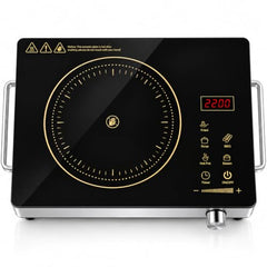 Infrared Cooktop with Crystal Glass & Touch Panel | 2200 Watt | 4 Pre set cooking Modes | Stir-fry | BBQ | Hot Pot | Steam | 60°C to 600°C | Digital time & Watt display
