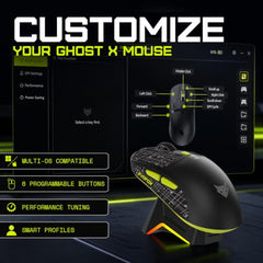 EvoFox Ghost X Pro Tri-Mode Wireless Gaming Mouse with RGB Charging Dock, 54g Ultra-Lightweight, 30,000 DPI Instant S312 Sensor, 8000Hz Polling, 100M Huano Switches, Dual Bluetooth, 2.4GHz, Wired
