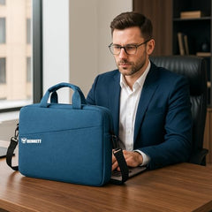 Bennett™ Mystic Unisex Adult Men's Laptop Bag 15.6 inch Side Shoulder Briefcase Satchel Messenger Business Bags for Men & Women Front Pocket for Laptop Accessories - Black (6 Month Warranty)