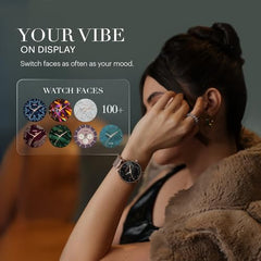 Noise Diva Araya Smartwatch for Women with AMOLED Display (850 Nits), 60 Precision-Set Crystals, Cycle Tracking, Skin Temperature, SOS with Live Location, 100+ Watch Faces - Rose Gold Link