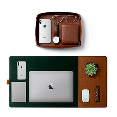 DailyObjects Combo Super Smooth Vegan Leather Reversible, Anti Slip, Water Resistent Felt Turf 2.0 Desk Mat | Vegan Leather Black Desk Tray Organiser - Set of 2
