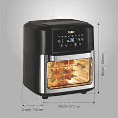 Glen Digital Air Fryer, 6 Litre, 1500W Airfryer with 7 Pre-Set Functions, Auto Sleep, Digital Controls, Timer & Temperature Control, Bake, Fry, Roast & Grill with Less Oil, Large Black (SA-3042DBL)