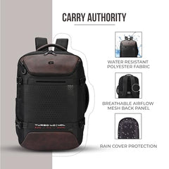 Gear Turbo 21"/45L Large Water Resistant Anti theft Laptop Backpack with Raincover | Backpack | Daypack |Briefcase | Travel Bag For Men/Women (Black - Grey)