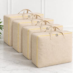 SITTELLA 2 Pack Large Foldable Storage Bags 58 L | Fabric Storage Organizer Box with Zip | Blanket, Quilt & Household Item Storage | Space Saving Storage Container | Beige