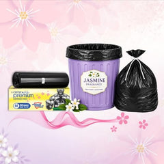 Crystal Scented Garbage Bags Black, Medium 19x22 Inches, 120 Bags | Jasmine Scented, 30 Pcs/Roll x 4, Tie-String, Wet & Dry Waste