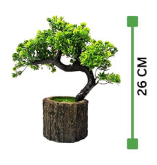 Dekorly Small Artificial Bonsai Tree Fake Plant Potted House Plants Japanese Pine Bonsai Plant Faux Bonsai for Home Indoor Decoration Office (Wooden Potted Plants, Design-G)