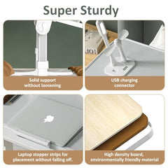 ARUP Multi-Purpose Laptop/Bed Table with Foldable Legs, Adjustable Height Engineered Wood Lap Table -Grey, 60cm,45cm, 28 Cm