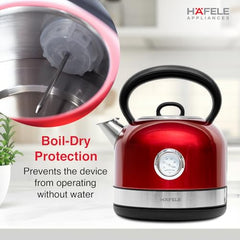 Hafele Dome Plus 2200W, 240V Electric Stainless Steel Kettle with Spout Cover with Analogue Temperature Display, Detachable Micro-Mesh Filter for Lime Scale Filtering, Easy Cleaning (1.7 L) (Grey)