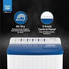 Voltas Beko, A Tata Product 8 Kg 5 Star Semi-automatic Top Load Washing Machine with Double Waterfall Technology (WTT80UHA / OK5I0I0W01E, Blue, 5 Knob Control Method)