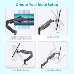 Portronics Aerolift Solo Gas Spring Monitor Arm, Desk Mount for 13–32 Inch Screens, VESA 75x75 & 100x100 mm, Full Motion Tilt/Swivel/Rotation, C-Clamp & Grommet Installation, Aluminium Build