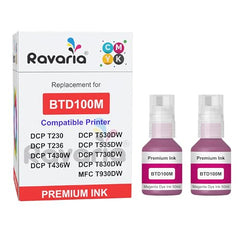 Ravaria BTD100BK Compatible Ink for Brother Printer DCP-T236 DCP-T230 DCP-T436W DCP-T430W DCP-T535DW DCP-T530DW DCP-T730DW DCP-T830DW MFC-T930DW (BTD100BK Black Ink 2 Pcs)